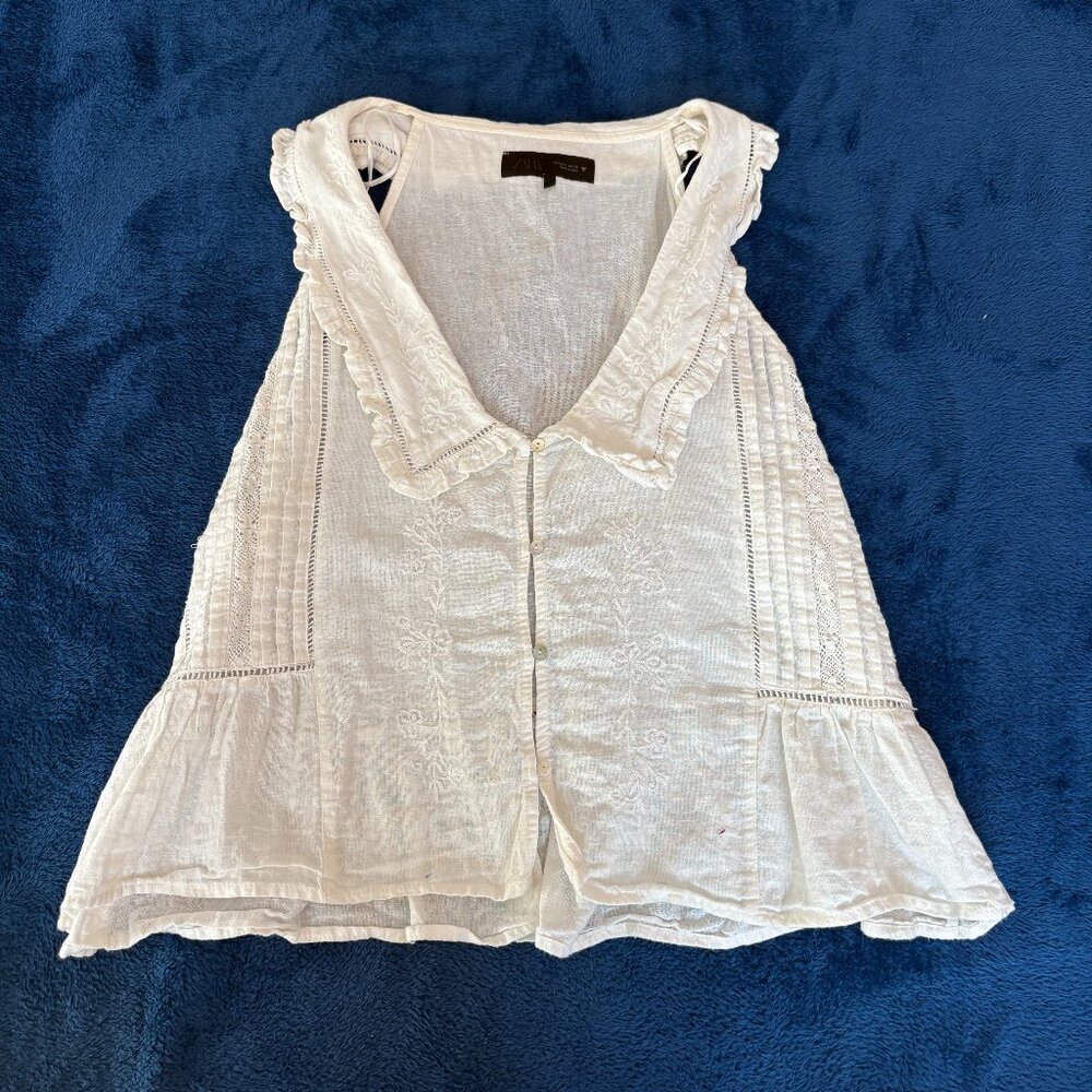 Zara White Cotton Flowy Tank Top | Size L